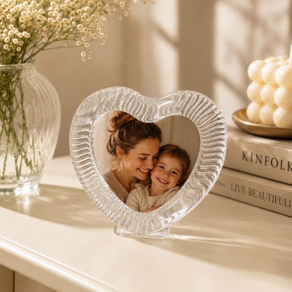 Linsay Collection Heart Shaped Clear Ribbed Glass Picture Frame Tabletop Decor